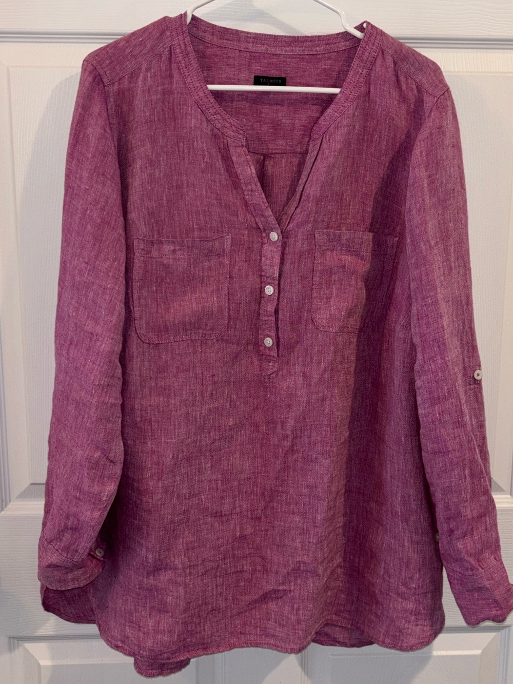 Talbots Plus Linen Pintuck Popover Top Women’s sz 1x Raspberry
